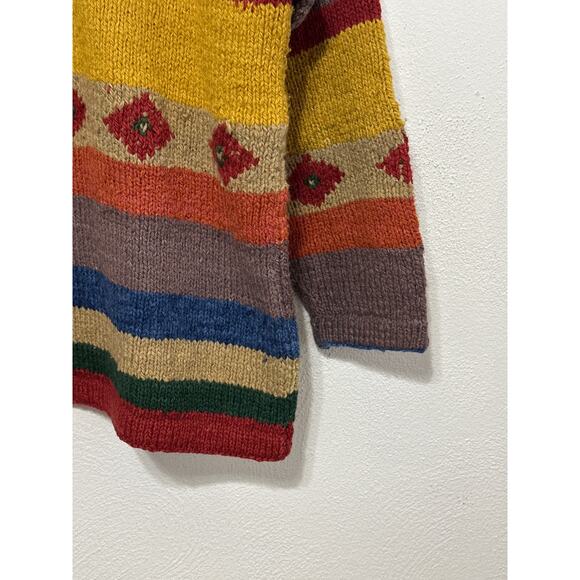 AMANO Equestrian Horse Rainbow Striped 100% Wool Sweater Heavyweight Aztec XL - Picture 5 of 13